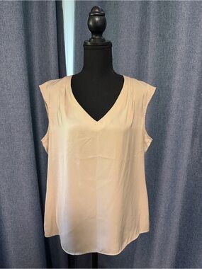 CONRAD C COLLECTION, NWT Sleeveless V-Neck Beige/Tan Charmeuse Blouse, Sz 14
